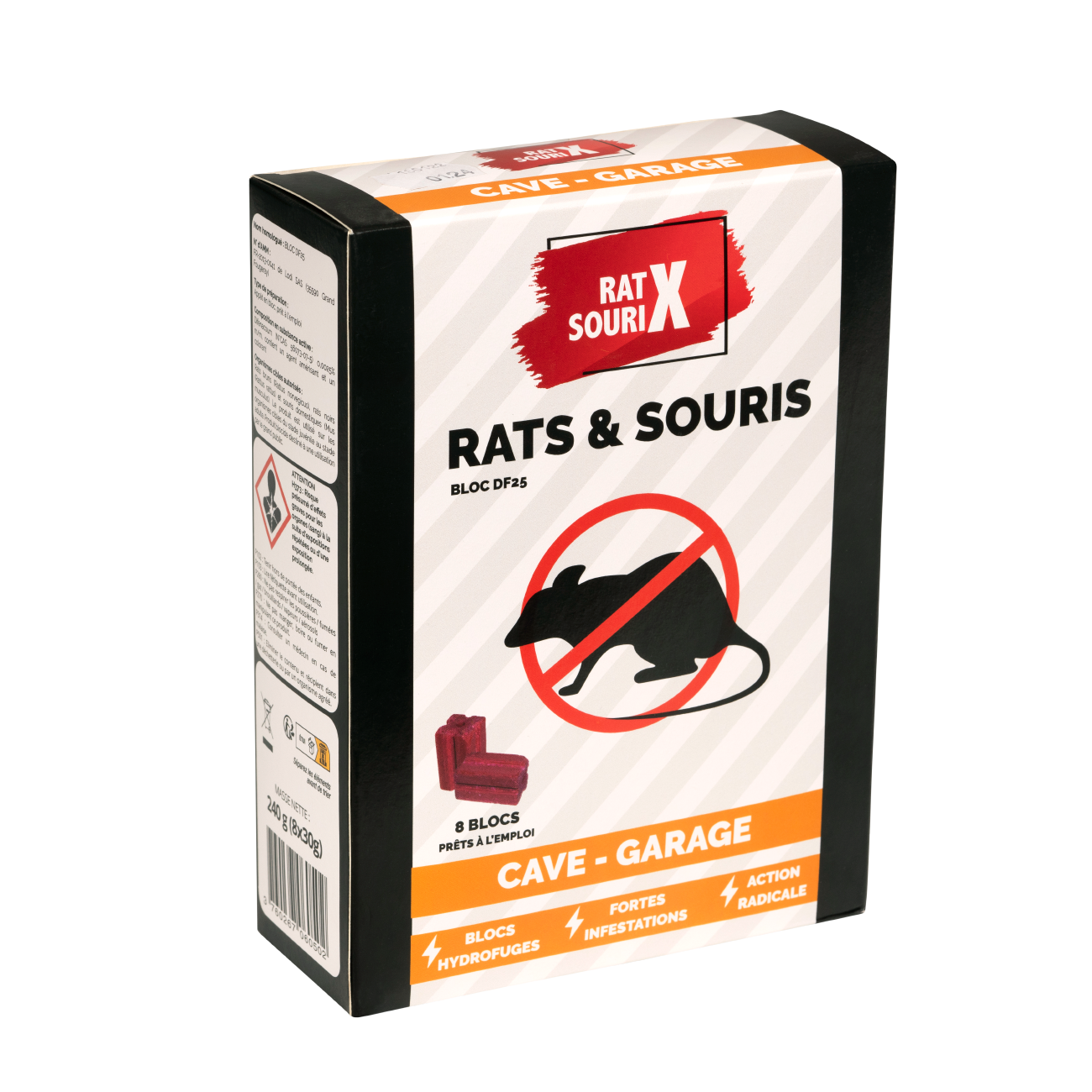 RatX SouriX Bloc 240g – Appât Rats & Souris en Blocs Hydrofuges – Spécial Caves & Garages Fabriqué en France