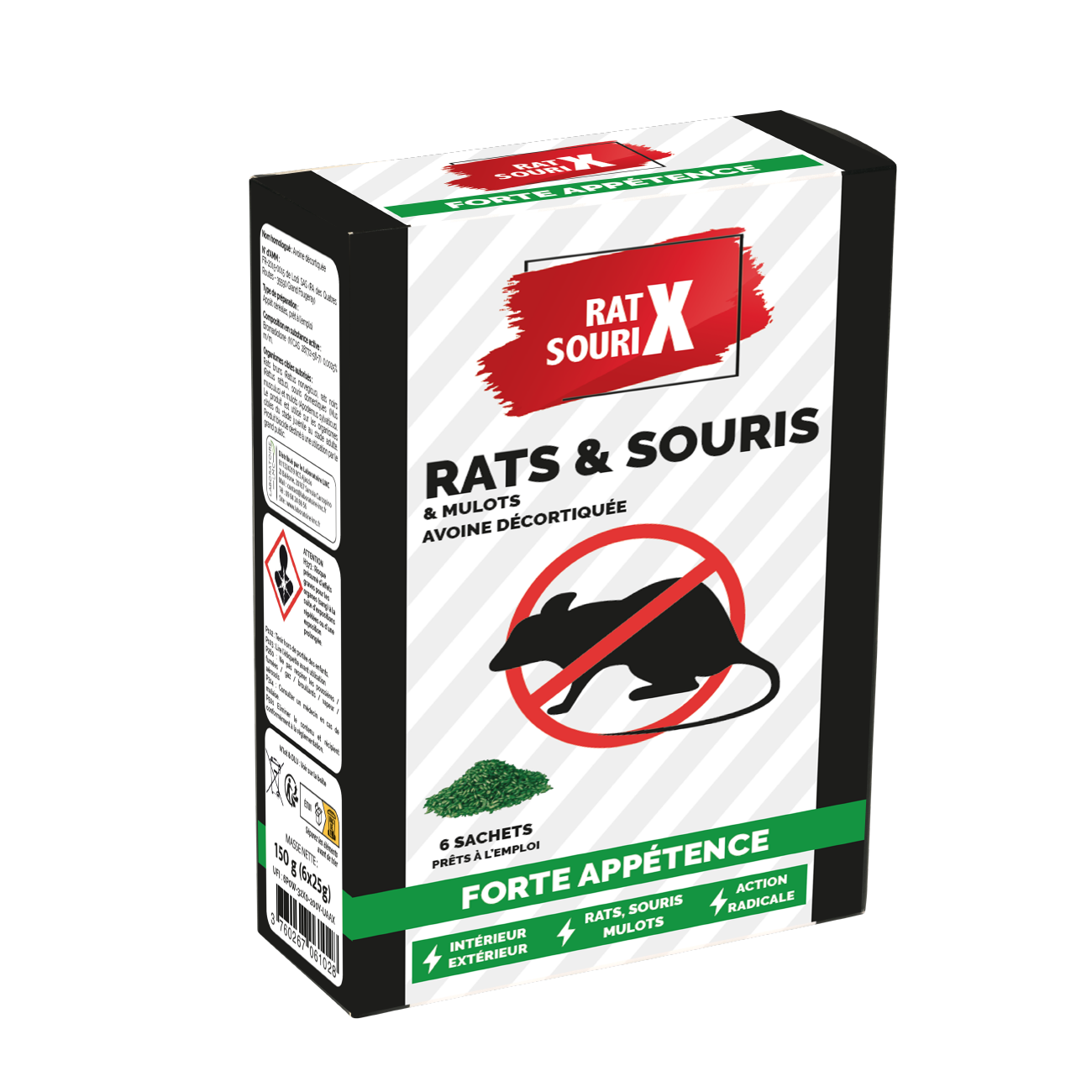 RatX SouriX Avoine Décortiquées – Appât Céréales 150g – Anti-Rats, Souris et Mulots – Intérieur/Extérieur Fabriqué en France