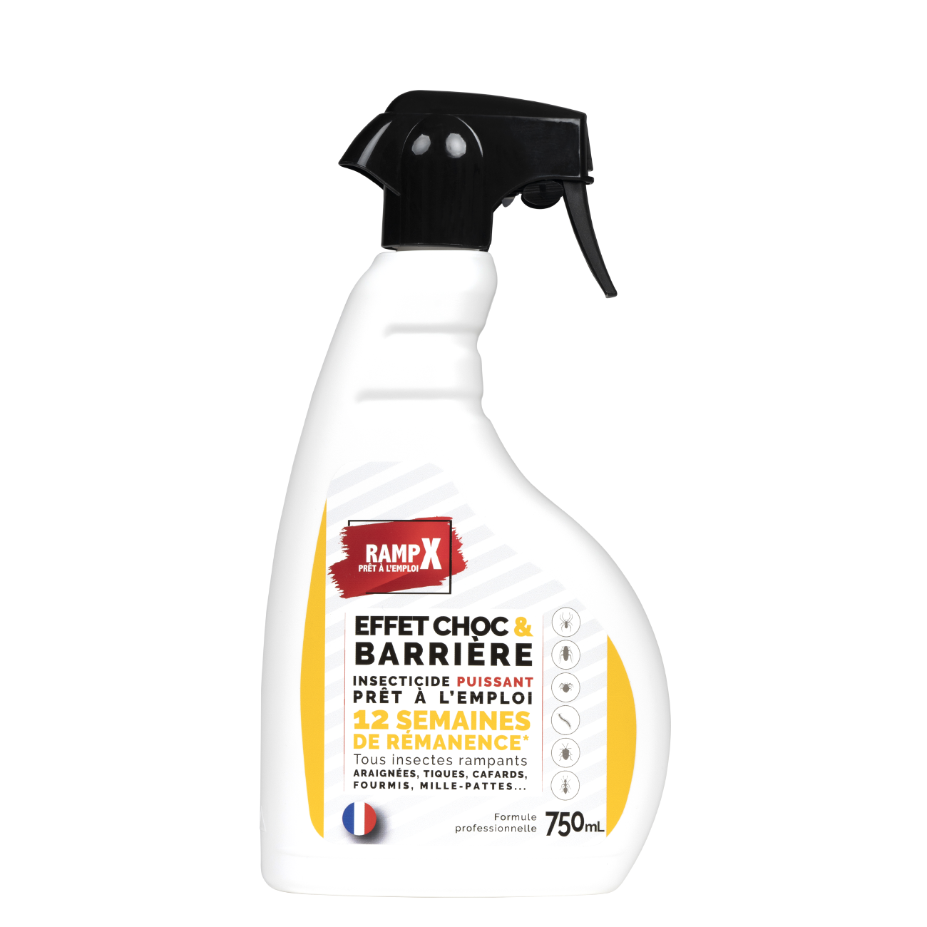 RampX Spray Insectes Rampants 750mL – Insecticide Choc & Barrière Prêt à l’Emploi – 12 Semaines de Protection - Fabriqué en France