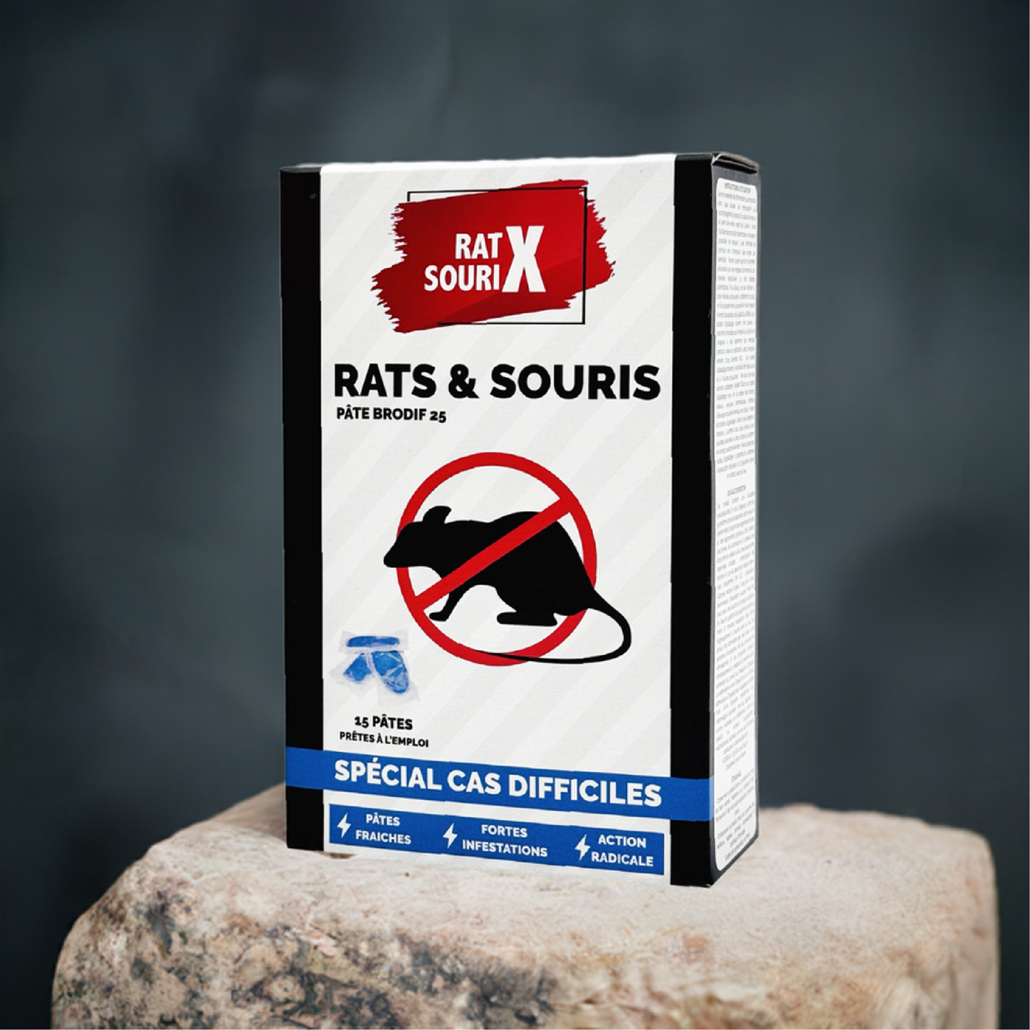 RatX SouriX Pâtes Bleues Brodif 25 – 150g – Appât Renforcé Anti-Rats et Souris – Cas Difficiles - Fabriqué en France