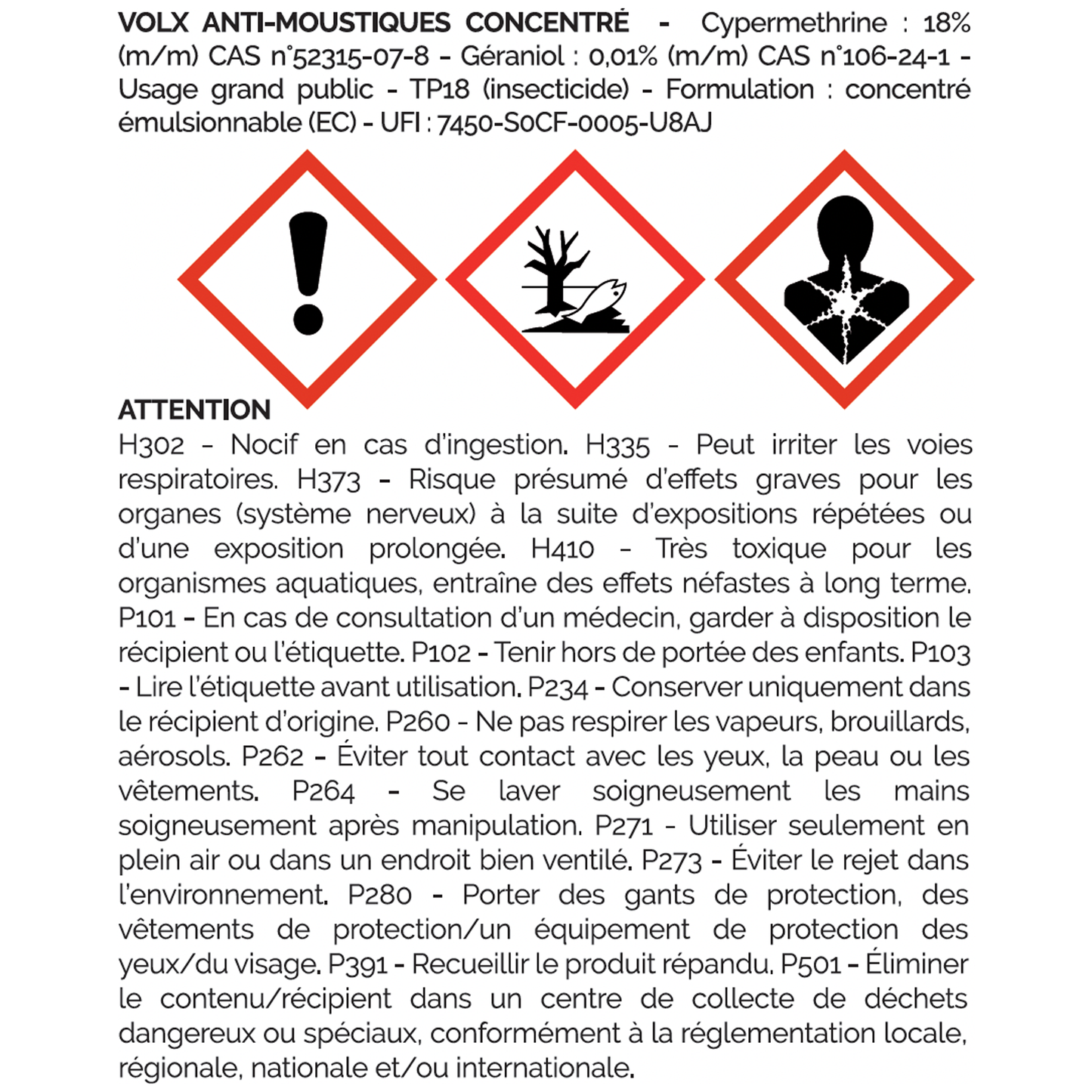 VolX - Liquide Spécial Moustiques - Concentré - Flacon 500 ml